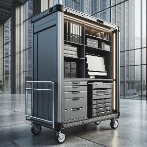 A utility cart for a large corporate office with a sleek design and multiple shelves-4